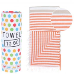 TOWEL TO GO Bali Hammam Towel Orange/Beige, With Recycled Gift Box