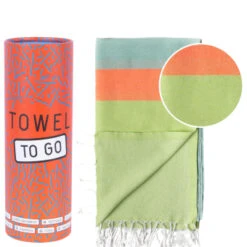 TOWEL TO GO Neon Hammam Towel Green/Blue, With Recycled Gift Box